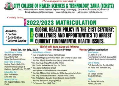 City College of Health, Zaria (CCHSTZ) Matriculation Ceremony for 2022/2023 Session