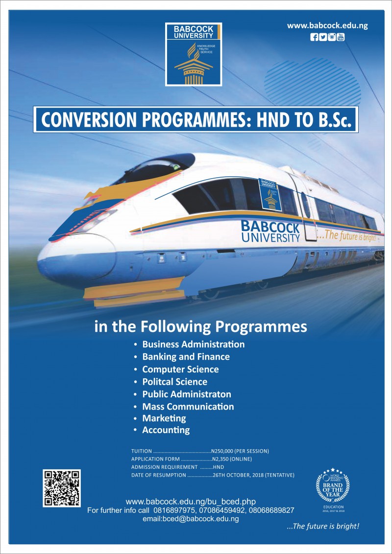 Babcock University HND to B.Sc Conversion Admission Form, 2018/2019