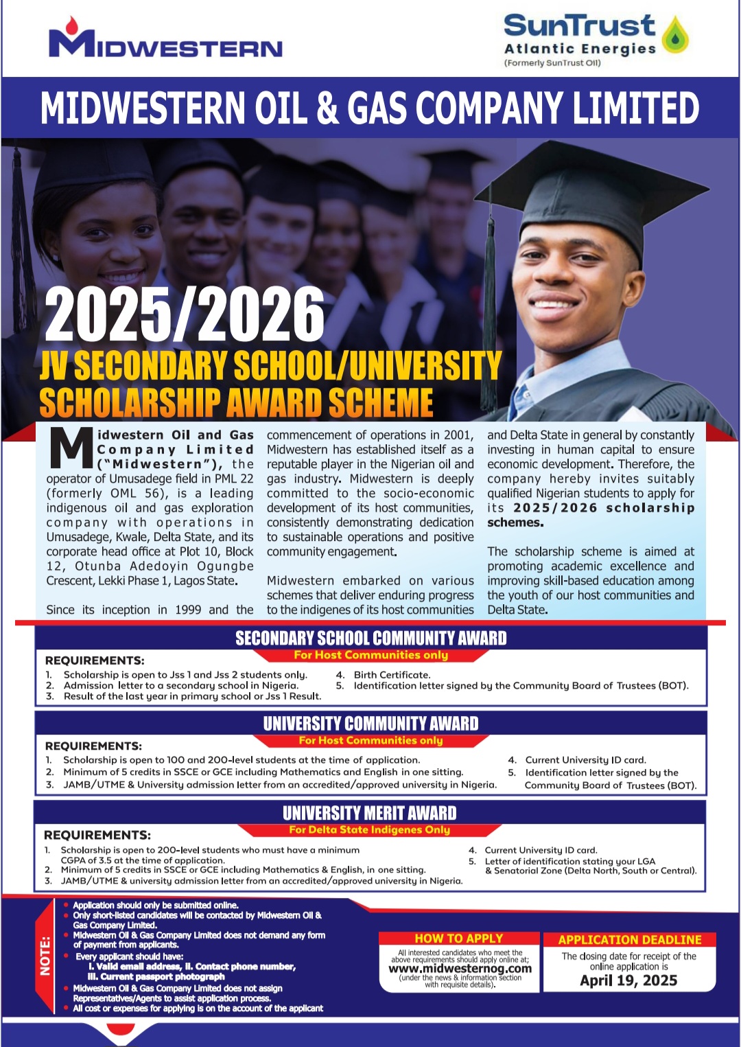 Midwestern Oil and Gas JV Scholarship for Nigerian Students