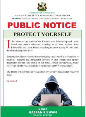 Kaduna State Scholarship Board Disclaimer Notice