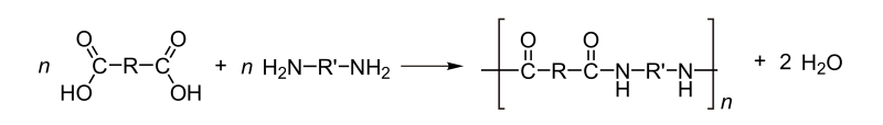 Condensation of diacid and diamine: The condensation of a diacid and diamine is an example of A-B polymerization.