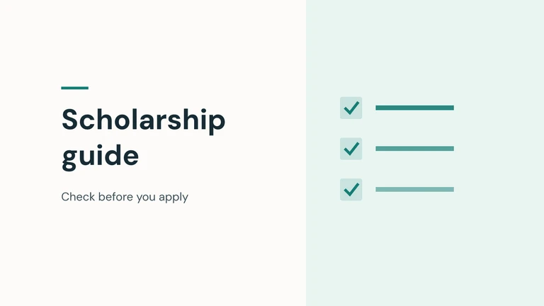 Scholarship guide: check before you apply. Original illustration with simple geometric shapes.
