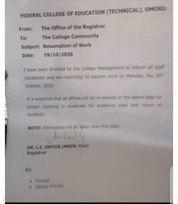 fcet omoku resumption date