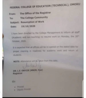 fcet omoku resumption date