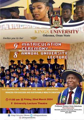 Kings University 9th Matriculation Ceremony Announced