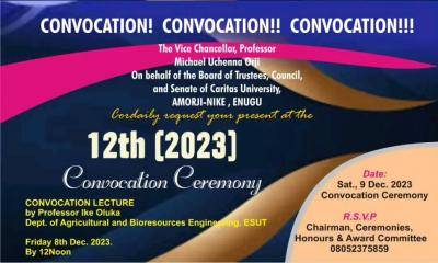 Caritas University 12th Convocation Ceremony Announced, 2023