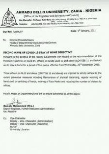 abu stay-at-home notice to staff