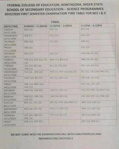 fce kontagora examination timetable