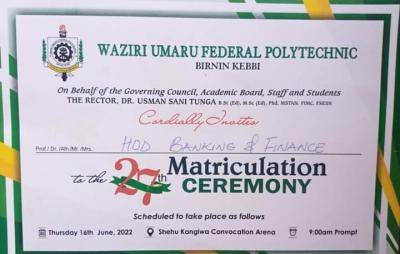 Waziri Umaru Federal Polytechnic Birnin Kebbi (WUFPBK) Matriculation Ceremony