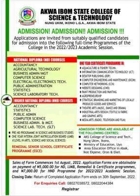 AKWATECH ND and HND Admission Forms for 2022/2023 Session