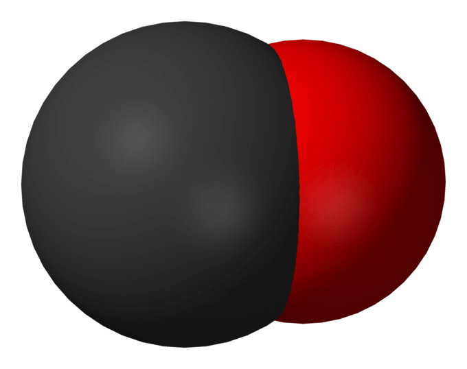 Carbon monoxide: The space-filling model of carbon monoxide.