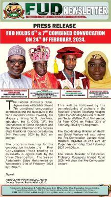 FUD 6th and 7th Convocation Ceremony: Programme of Events Released