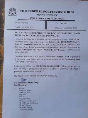 fed poly bida notice to some staff