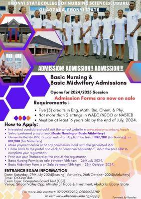 Ebonyi College of Nursing Sciences, Uburu (EBSCONSU) Basic Nursing and Midwifery Form, 2024/2025 Session