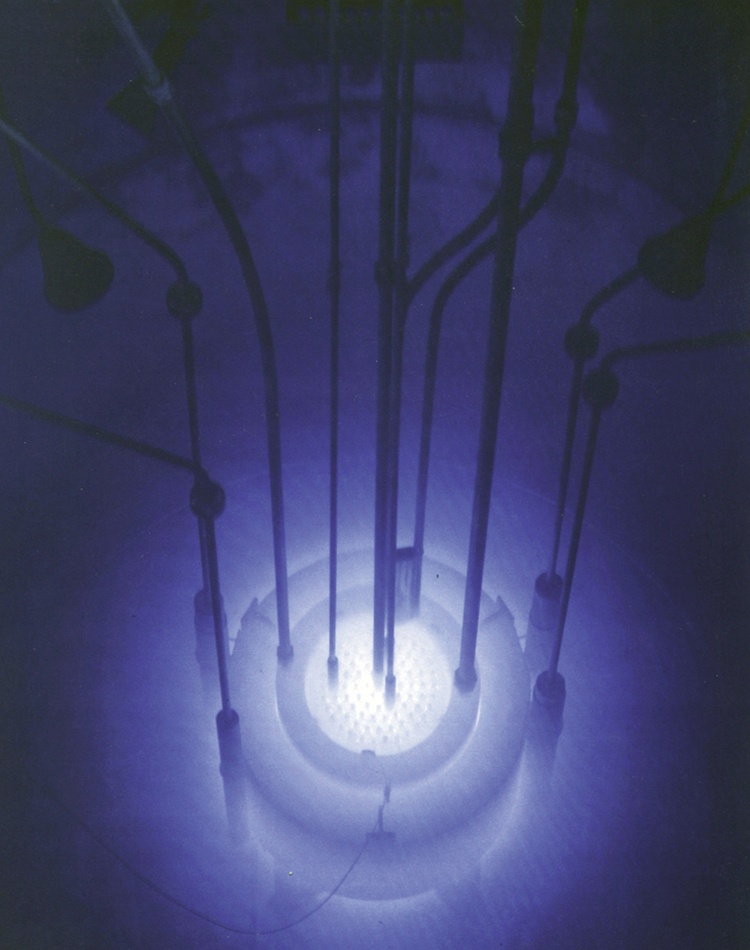 Photograph of the blue glow, in a research reactor pool.