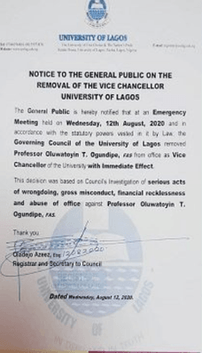 unilag sacks vc
