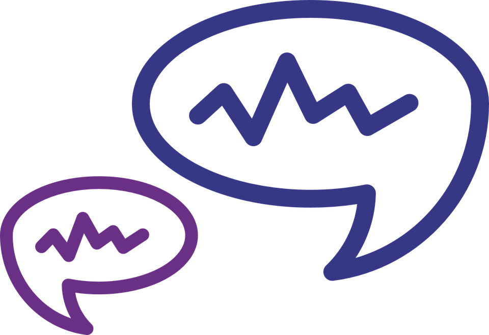 two speech bubbles with scribbles inside them, indicating conversation