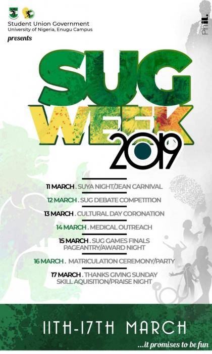 UNN, Enugu Campus Announces 2019 SUG Week