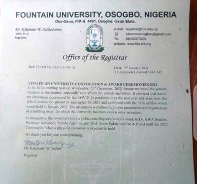 fountain university convocation ceremony