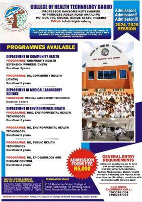 College of Health Technology, Gboko Admission Form for 2024/2025 Session