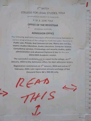 College of Legal Studies, Yola (CLSYola) Admission List Released for 2023/2024 Session | 2nd Batch