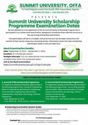 Summit University Scholarship Programme for 2023