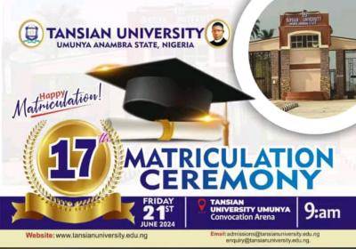 Tansian University 17th Matriculation Ceremony Schedule Announced