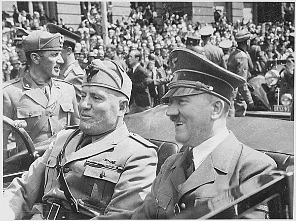 Nazi leader Adolf Hitler was one of the most powerful and destructive dictators in modern history. He is pictured here with fascist Benito Mussolini of Italy. (Photo courtesy of U.S. National Archives and Records Administration)