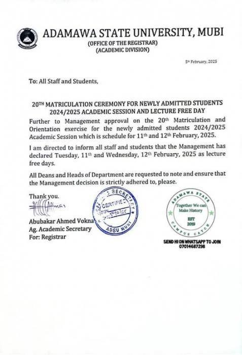 Adsu matriculation ceremony 