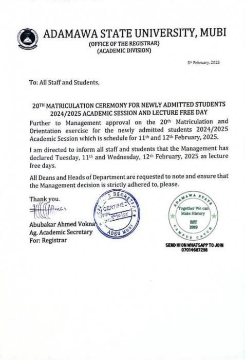 Adsu matriculation ceremony 