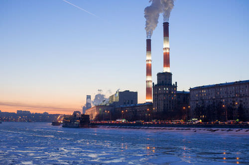 Smokestacks polluting the atmosphere