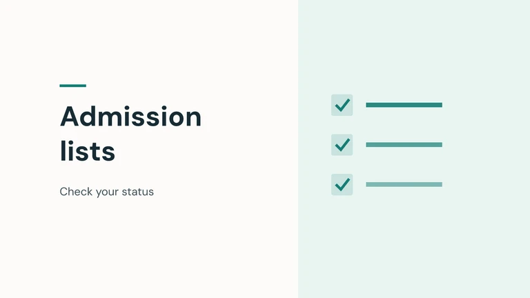 Admission lists: check your status. Original illustration with simple geometric shapes.