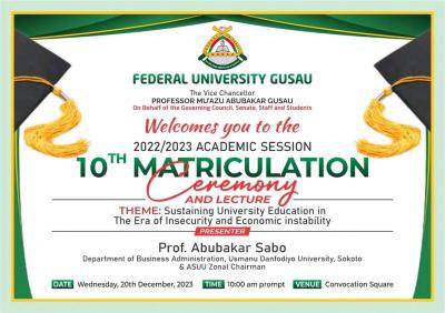 FUGusau 10th Matriculation Ceremony: Schedule of Events Announced