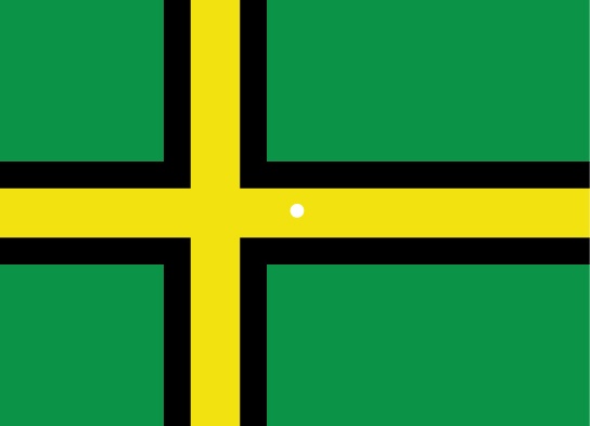 A Norwegian flag is shown in false colors of green, yellow and black (normally, the colors are red, white and blue, like the American flag.