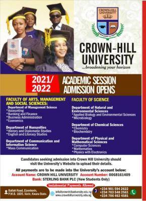 Crown-Hill University Post-UTME Screening for 2021/2022 Session