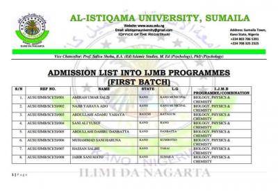 Al-Istiqamah University IJMB Admission List Released, 2020/2021 Session