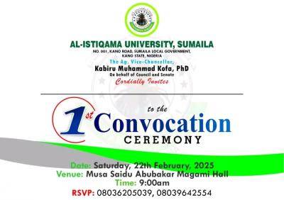 Al-Istiqama University 1st Convocation Ceremony Announced