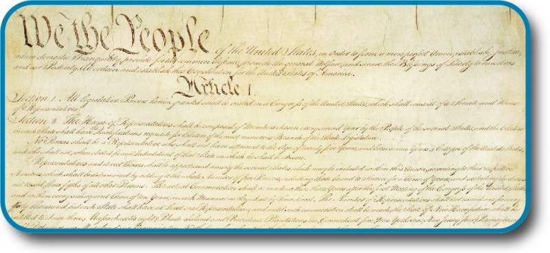 A photo of the U.S. Constitution displays the headings, 
