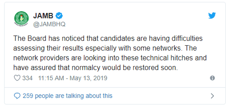 2019 UTME: JAMB Responds to Candidates Unable to Check Results