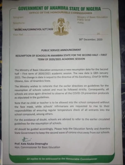 anambra state resumption notice