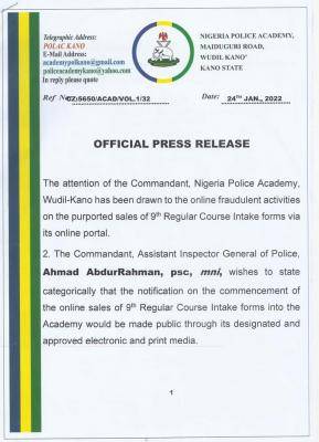 POLAC Disclaimer Notice on Purported Sales of 9th Regular Course Admission Form