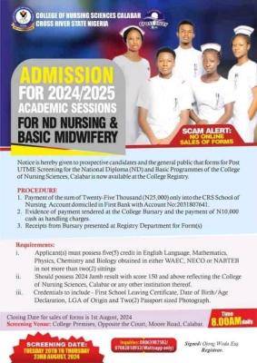 College of Nursing Sciences, Calabar Admission Form, 2024/2025 Session
