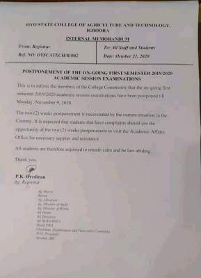 OYSCATECH Academic Calendar for 2022/2023 Session (Revised)
