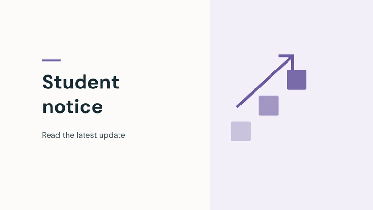 Student notice: read the latest update. Original illustration with simple geometric shapes.