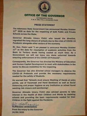 adamawa state resumption