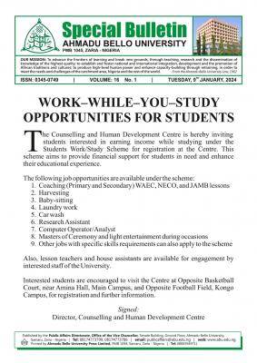 ABU Announces Work-While-Study Opportunities for Students
