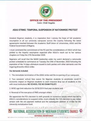 NANS Suspends Planned Nationwide Protest Over ASUU Strike
