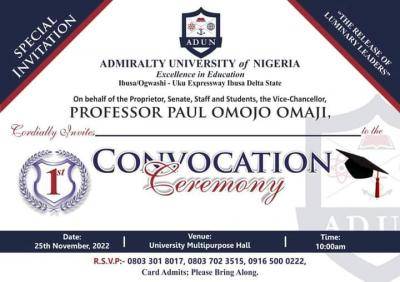 Admiralty University 1st Convocation Ceremony Schedule