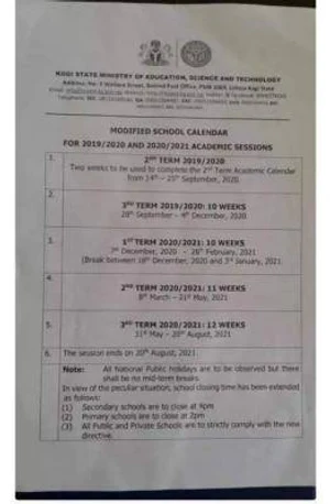Kogi State modified academic calendar