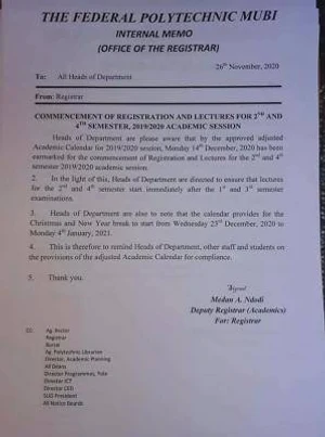 federal polytechnic mubi registration notice